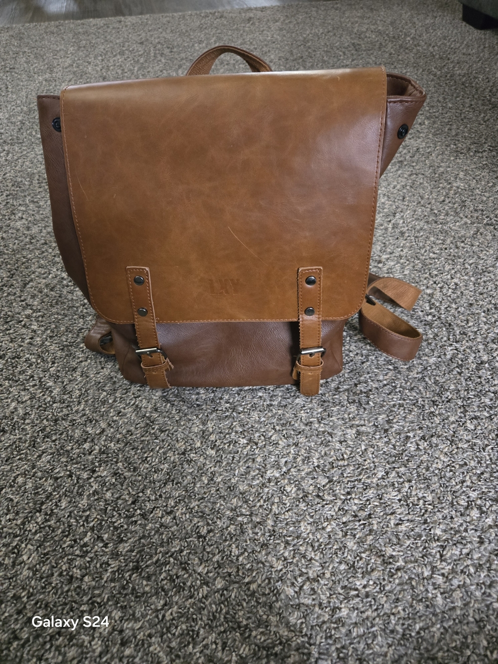 LXY Vintage Brown Vegan Leather Backpack Purse Laptop Travel Bag